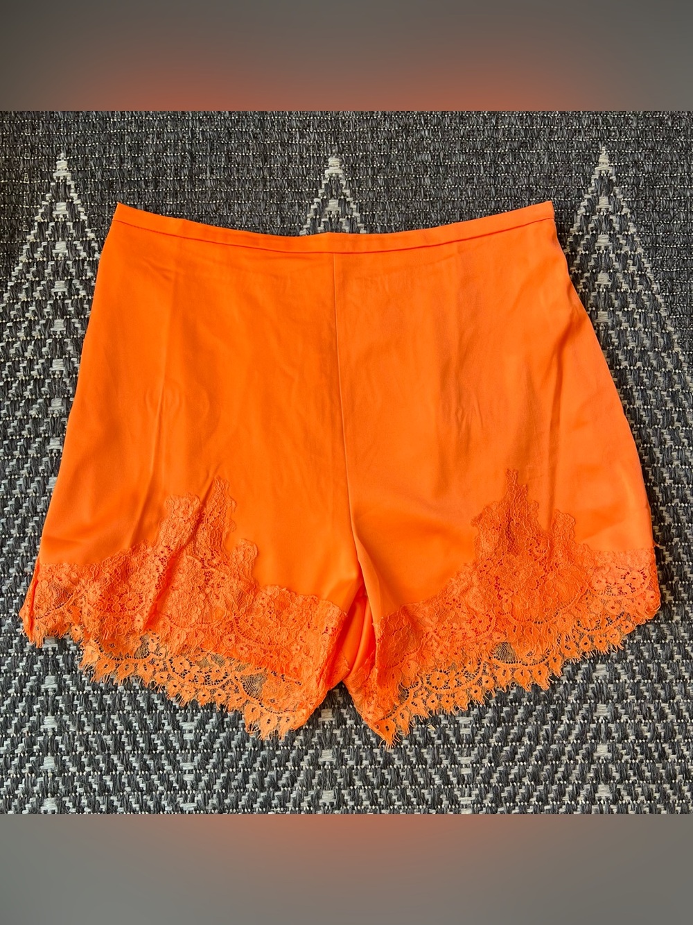 NEW SheIn Women’s Orange Dressy Casual Fashion Satin shorts Lace Trim Size L